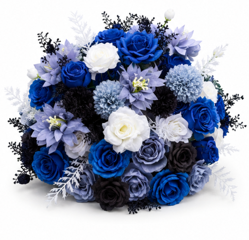 Flower Ball - Blue, White, Black & Gray